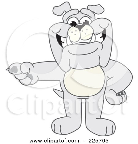 Royalty-Free (RF) Clipart Illustration of a Gray Bulldog Mascot Pointing Left by Mascot Junction