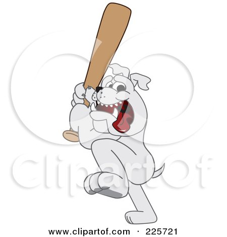 Royalty-Free (RF) Clipart Illustration of a Gray Bulldog Mascot Holding A Baseball Bat by Mascot Junction