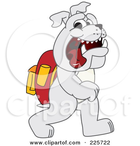Royalty-Free (RF) Clipart Illustration of a Gray Bulldog Mascot Walking To School by Mascot Junction