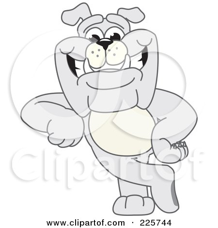 Royalty-Free (RF) Clipart Illustration of a Gray Bulldog Mascot Leaning by Mascot Junction