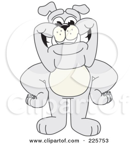 Royalty-Free (RF) Clipart Illustration of a Gray Bulldog Mascot Standing With His Hands On His Hips by Mascot Junction
