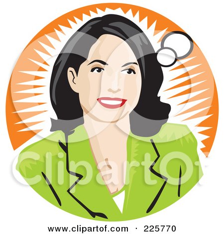 Royalty-Free (RF) Clipart Illustration of a Businesswoman In Thought Over An Orange Burst by David Rey
