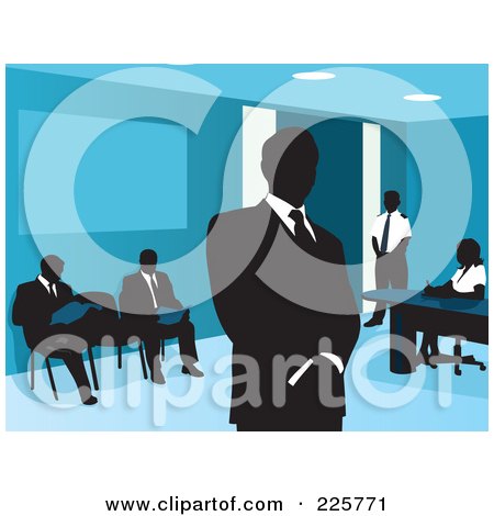 Royalty-Free (RF) Clipart Illustration of Businessmen Waiting In An Office by David Rey