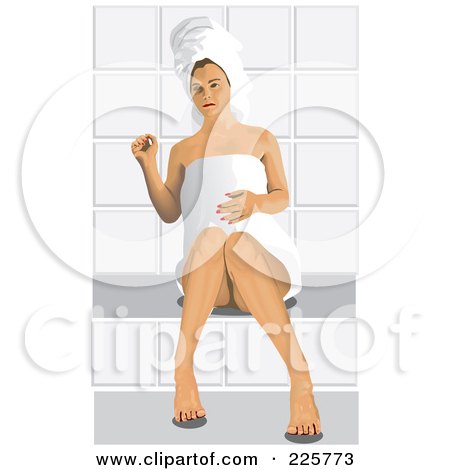 Royalty-Free (RF) Clipart Illustration of a Woman Wearing A Towel And Sitting In A Sauna by David Rey