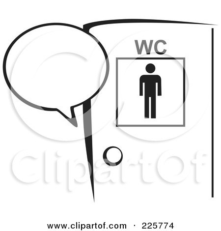 Royalty-Free (RF) Clipart Illustration of a Black And White Water Closet Door With A Word Balloon by David Rey