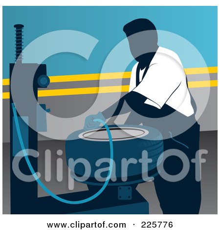Royalty-Free (RF) Clipart Illustration of a Working Tire Mechanic by David Rey