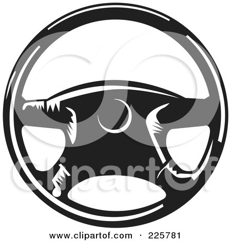 Royalty-Free (RF) Clipart Illustration of a Black And White Steering Wheel by David Rey