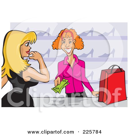 Royalty-Free (RF) Clipart Illustration of a Woman Paying For New Shoes by David Rey