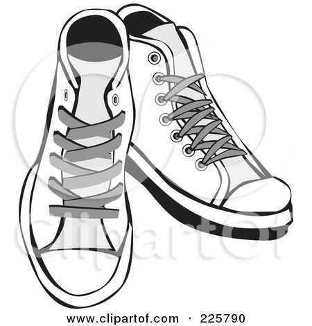 Royalty-Free (RF) Clipart Illustration of a Grayscale Pair Of Shoes by David Rey
