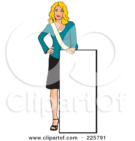 Royalty-Free (RF) Clipart Illustration of a Professional Woman Presenting A Blank Sign - 6 by David Rey