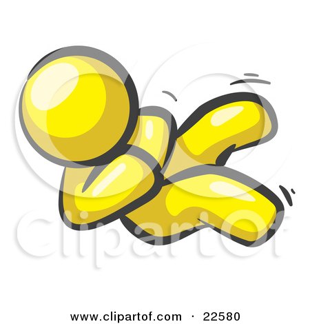 Clipart Illustration of a Happy Yellow Man Rolling On The Floor And Giggling With Laughter by Leo Blanchette