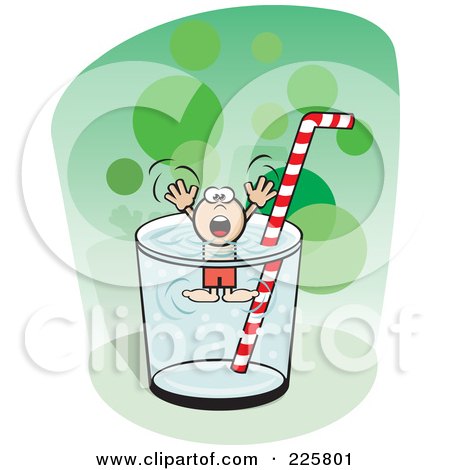 Royalty-Free (RF) Clipart Illustration of a Drowning Boy In A Cup Of Water by David Rey
