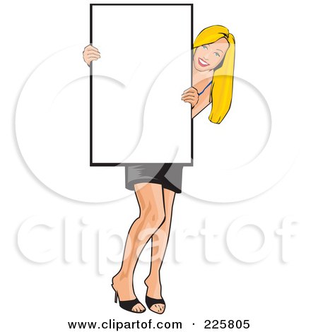 Royalty-Free (RF) Clipart Illustration of a Professional Woman Presenting A Blank Sign - 1 by David Rey