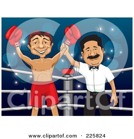 Royalty-Free (RF) Clipart Illustration of a Successful Boxer In A Ring by David Rey