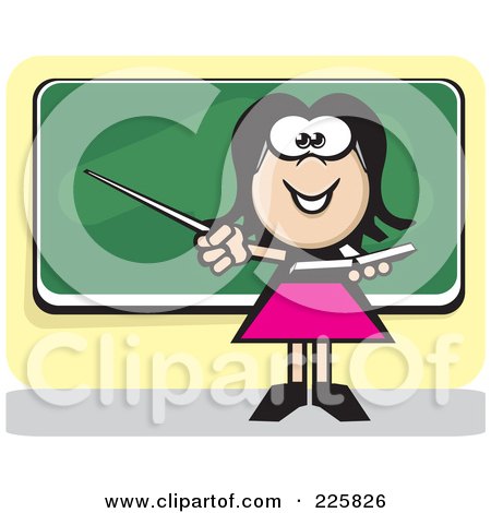 Royalty-Free (RF) Clipart Illustration of a Female Teacher And Chalk Board by David Rey