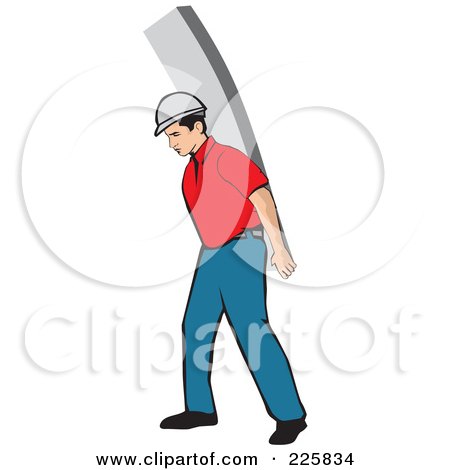 Royalty-Free (RF) Clipart Illustration of a Construction Worker Carrying A Wood Board by David Rey