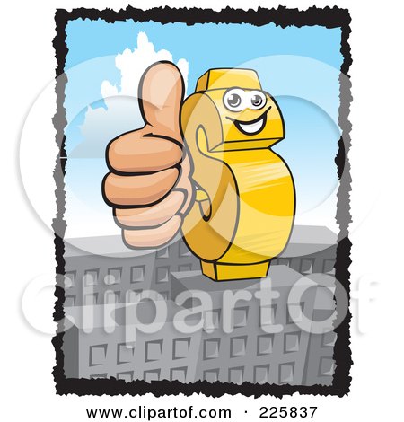 Royalty-Free (RF) Clipart Illustration of a Dollar Symbol Holding A Thumb Up by David Rey