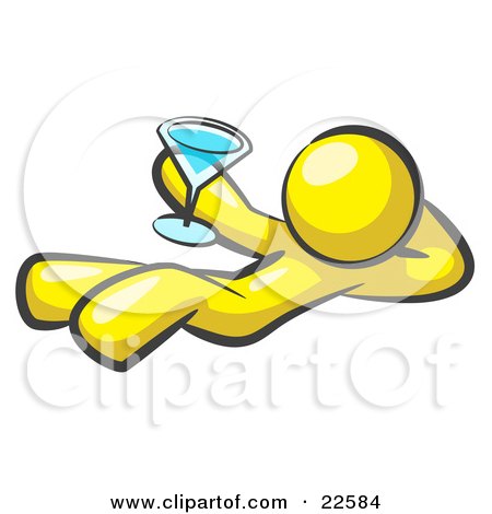 Clipart Illustration of a Yellow Man Kicking Back And Relaxing With A Martini Beverage by Leo Blanchette