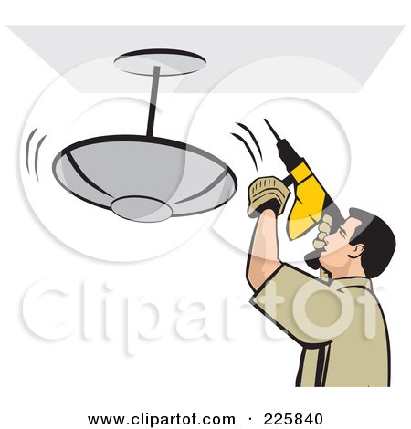 Royalty-Free (RF) Clipart Illustration of a Man Using A Drill To Install A Light Fixture by David Rey