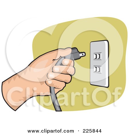 Royalty-Free (RF) Clipart Illustration of a Hand Inserting A Plug Into A Socket by David Rey