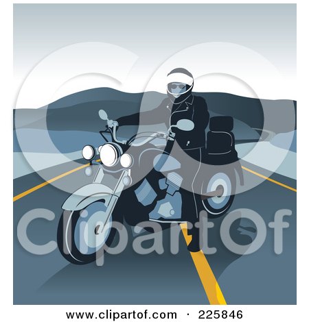 Royalty-Free (RF) Clipart Illustration of a Biker In The Middle Of A Roadway by David Rey