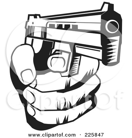 Royalty-Free (RF) Clipart Illustration of a Black And White Hand Holding A Gun by David Rey