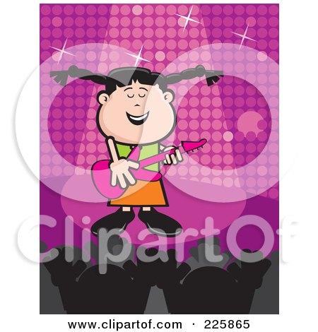 Royalty-Free (RF) Clipart Illustration of a Celebrity Girl Singing And Playing A Guitar On Stage by David Rey
