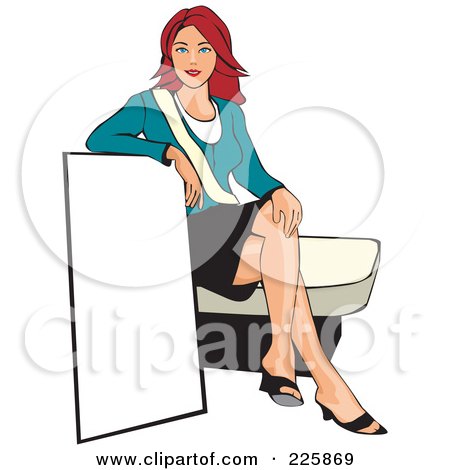 Royalty-Free (RF) Clipart Illustration of a Professional Woman Presenting A Blank Sign - 4 by David Rey