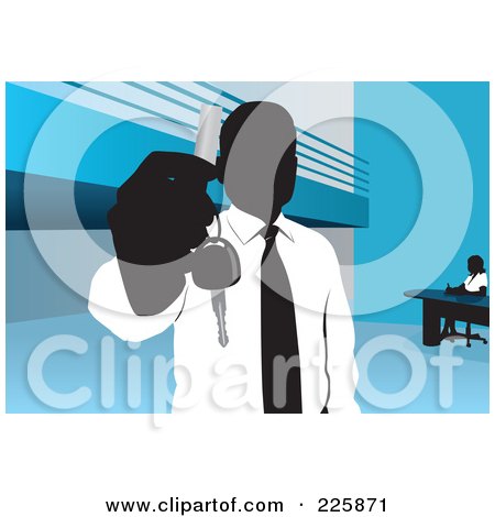 Royalty-Free (RF) Clipart Illustration of a Businessman Holding Out A Key by David Rey