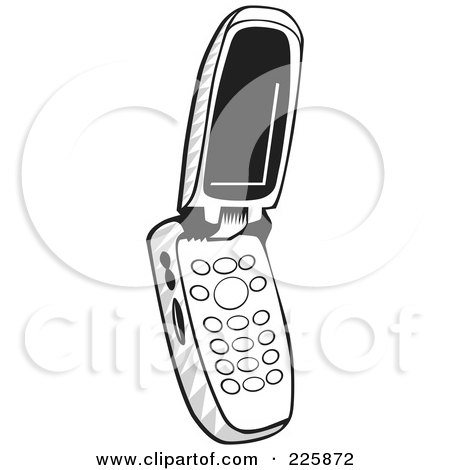 Royalty-Free (RF) Clipart Illustration of a Black And White Flip Cell Phone by David Rey
