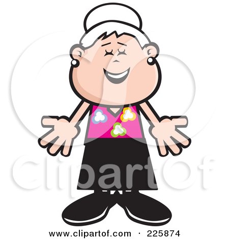 Royalty-Free (RF) Clipart Illustration of a Friendly Granny Holding Her Arms Out by David Rey