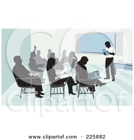Royalty-Free (RF) Clipart Illustration of Students And Teacher In A Classroom by David Rey
