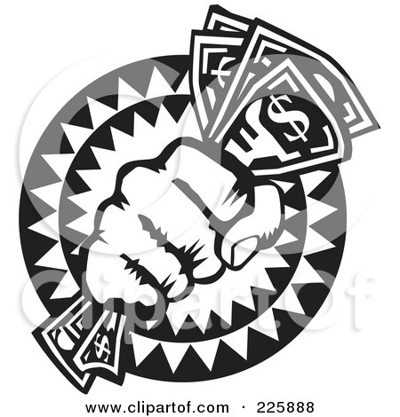 Royalty-Free (RF) Clipart Illustration of a Black And White Hand Holding Cash by David Rey