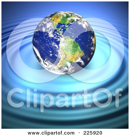 Royalty-Free (RF) Clipart Illustration of a 3d Earth Floating Atop Of Rippling Blue Water by Arena Creative