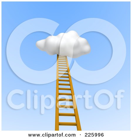 Royalty-Free (RF) Clipart Illustration of a 3d Ladder Leading Up Into A Puffy Cloud In A Blue Sky by Jiri Moucka