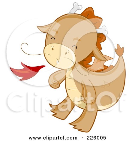 Royalty-Free (RF) Clipart Illustration of a Cute Whiskered Dragon Blowing Fire by BNP Design Studio