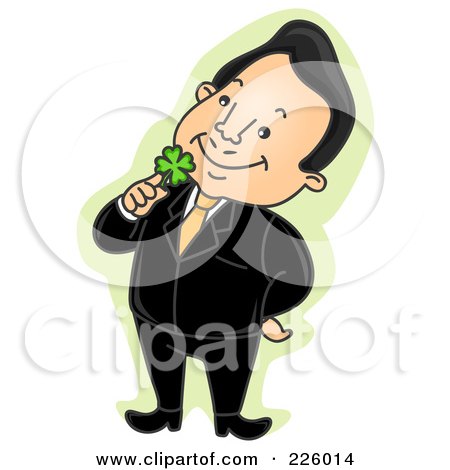 Royalty-Free (RF) Clipart Illustration of a Happy Businessman Holding A Shamrock To His Face by BNP Design Studio