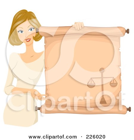 Royalty-Free (RF) Clipart Illustration of a Blond Libra Girl Holding A Scroll Sign by BNP Design Studio