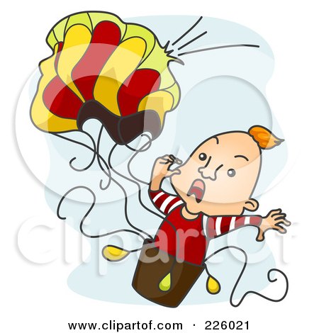 Royalty-Free (RF) Clipart Illustration of a Man Screaming As His Air Balloon Breaks by BNP Design Studio