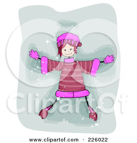Royalty-Free (RF) Clipart Illustration of a Stick Girl Making A Snow Angel by BNP Design Studio
