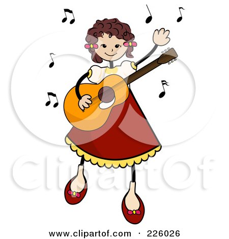 Royalty-Free (RF) Clipart Illustration of a Stick Girl Dancing And Playing A Guitar by BNP Design Studio