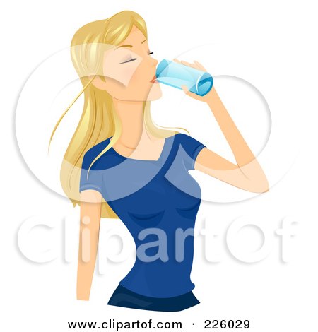 Royalty-Free (RF) Clipart Illustration of a Pretty Blond Woman Drinking A Glass Of Water by BNP Design Studio