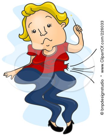 Royalty-Free (RF) Clipart Illustration of a Woman Deflating After Poking Herself With A Needle by BNP Design Studio
