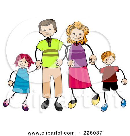 Royalty-Free (RF) Clipart Illustration of a Stick Boy And Girl With Their Mom And Dad by BNP Design Studio