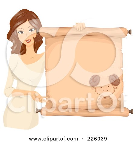Royalty-Free (RF) Clipart Illustration of a Brunette Aries Girl Holding A Scroll Sign by BNP Design Studio