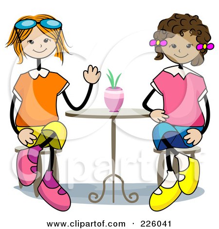 Royalty-Free (RF) Clipart Illustration of Stick Girls Sitting At A Table by BNP Design Studio