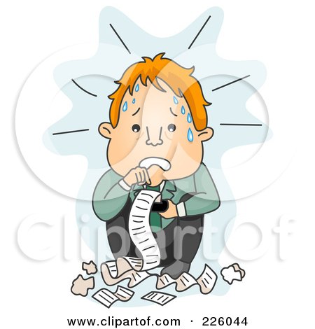 Royalty-Free (RF) Clipart Illustration of a Stressed Businessman Reading Receipts by BNP Design Studio