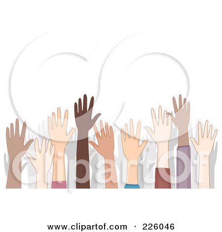 Royalty-Free (RF) Clipart Illustration of a Crowd Of Diverse Raised Hands by BNP Design Studio
