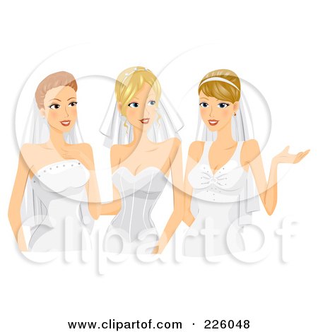 Royalty-Free (RF) Clipart Illustration of Three Happy Brides In Desses And Veils  by BNP Design Studio