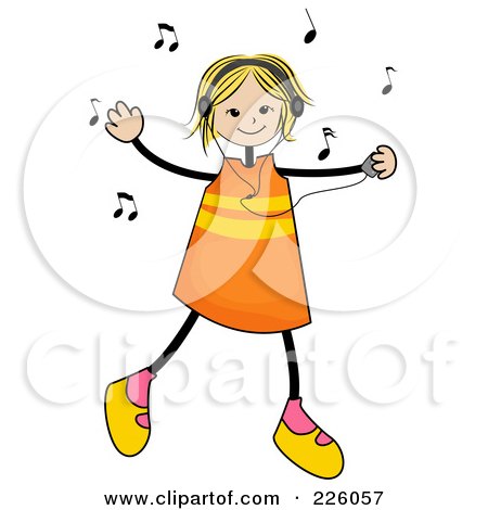 Royalty-Free (RF) Clipart Illustration of a Stick Girl Dancing And Listening To Music by BNP Design Studio